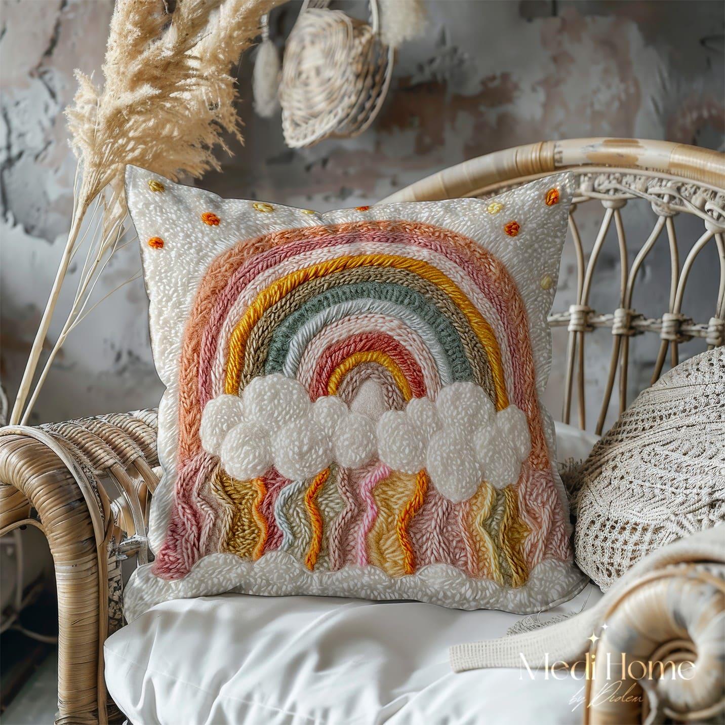 Bulutların Üstünde Pastel Gökkuşağı 3'lü Pano Kumaşı