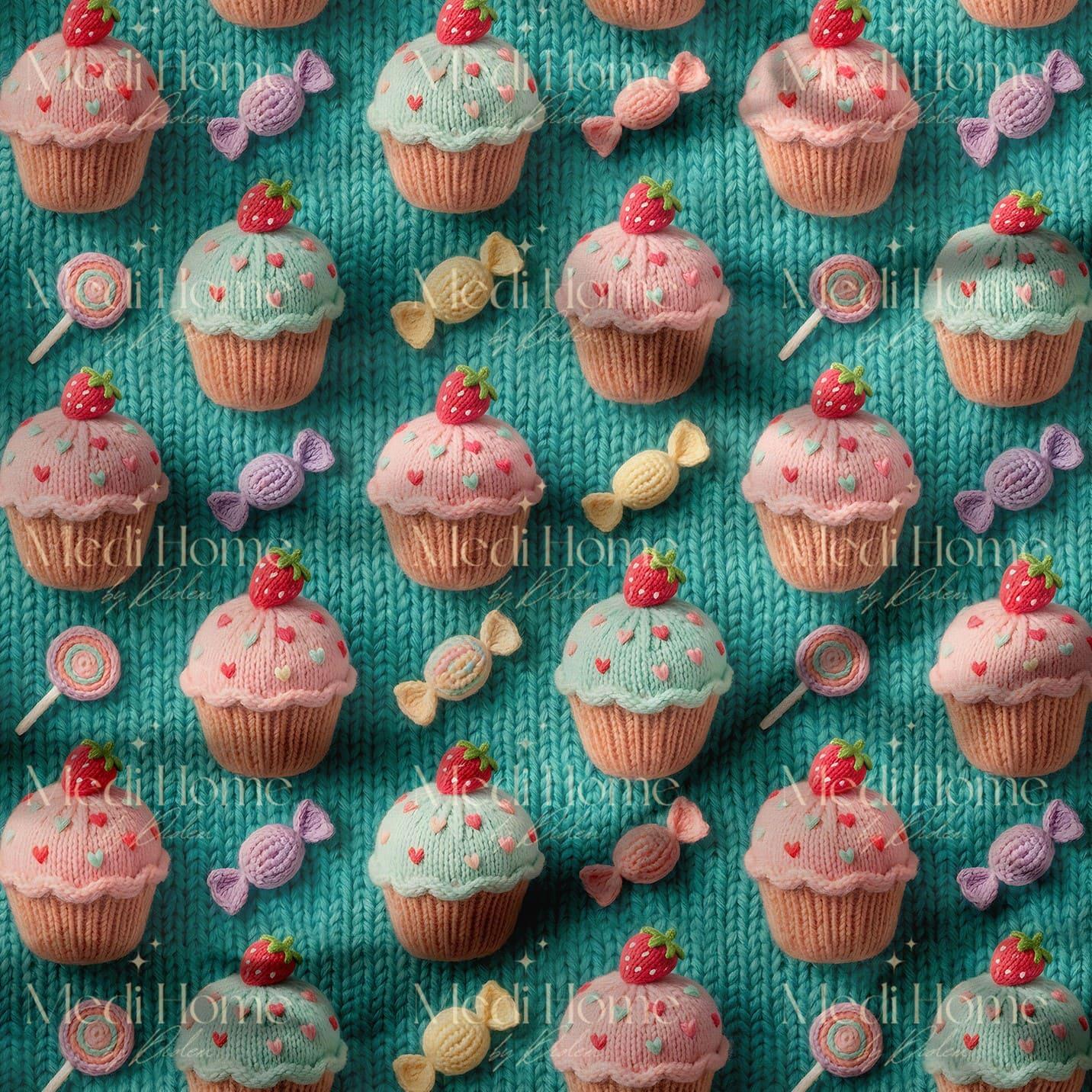 Çilekli Cupcake Rüyası Dijital Baskılı Kumaş