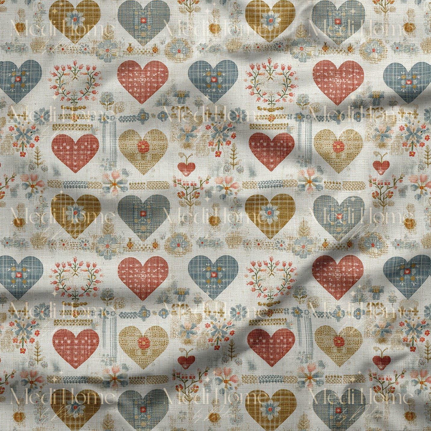 Country Patchwork Kalplerin 3 Boyutlu Masalı Dijital Baskılı Kumaş