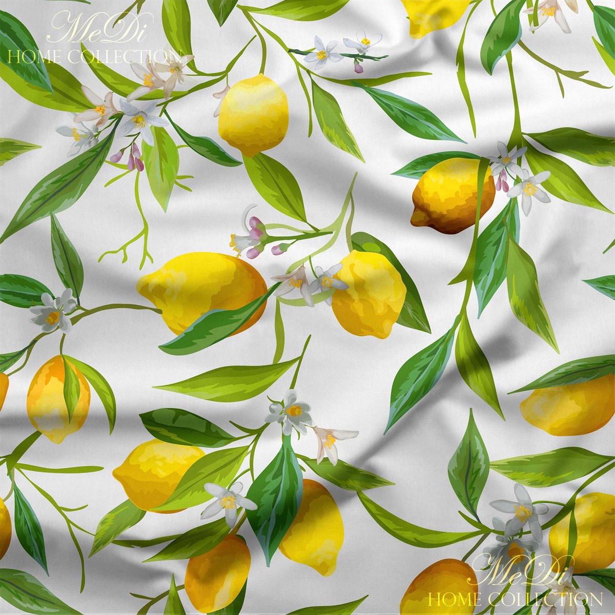 Dalında Çiçekli Limon Desenli Dijital Baskılı Kumaş
