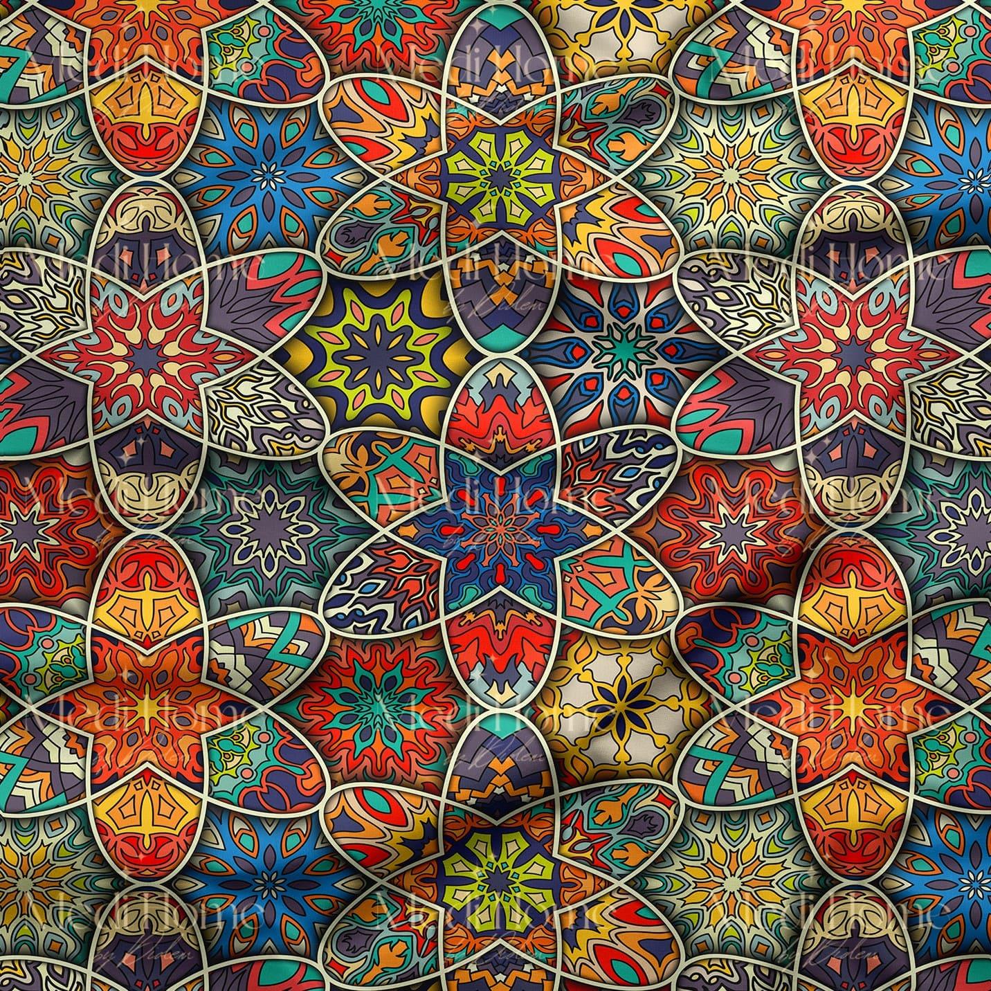 Etnik Çiçek Motif Desenli Dijital Baskılı Kumaş