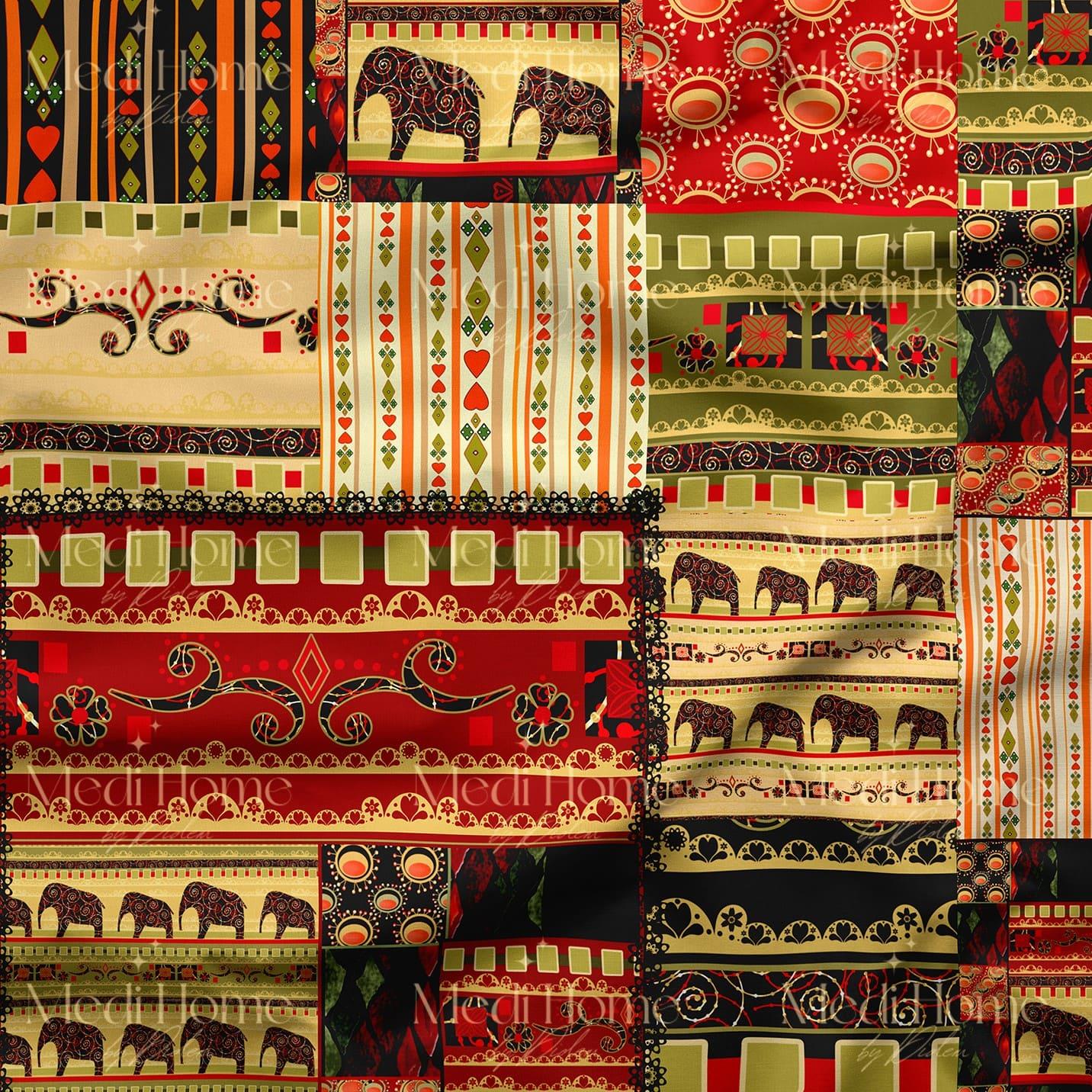 Fil Masalı Patchwork Dijital Baskılı Kumaş