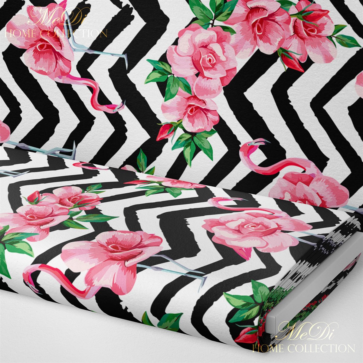 Flamingo Zigzag Desenli Dijital Baskılı Kumaş