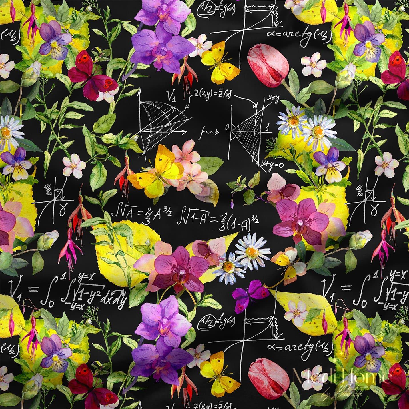 Formüller Arasında Çiçek Bahçesi Dijital Baskılı Kumaş