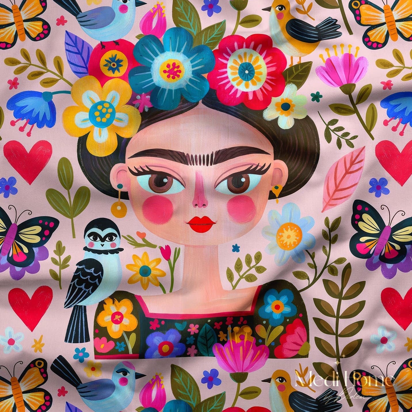 Frida'nın Renkli Bahçesi Dijital Baskılı Kumaş