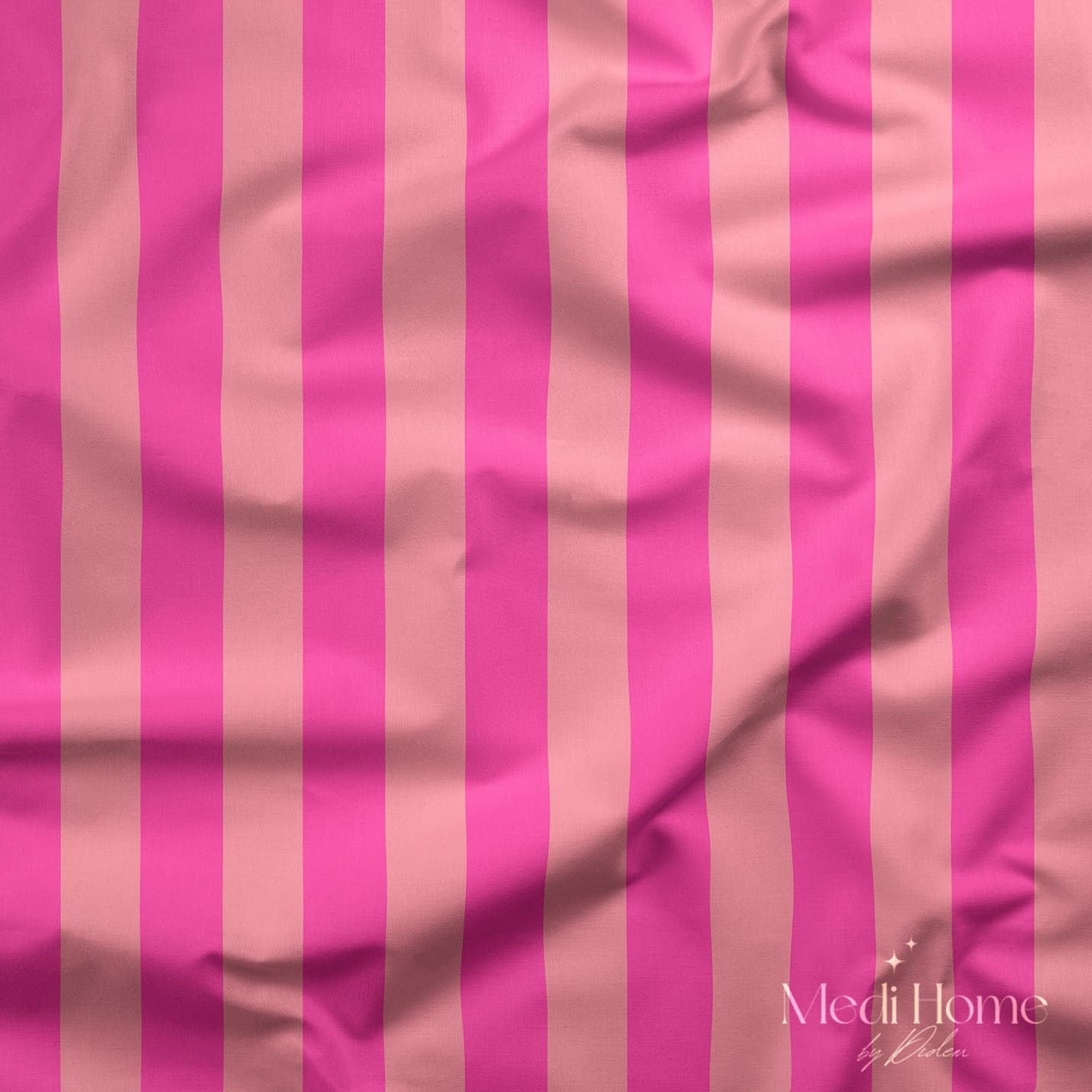 Fuşya – Pudra Pembe 2,5 cm Çizgili Dijital Baskılı Kumaş