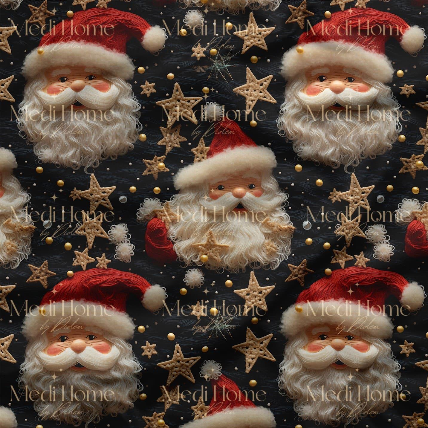 Gece Parıltısında Klasik Noel Baba Dijital Baskılı Kumaş