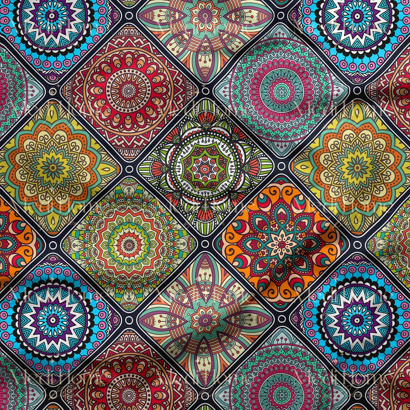 Geometrik Etnik Mandala Desenli Dijital Baskılı Kumaş