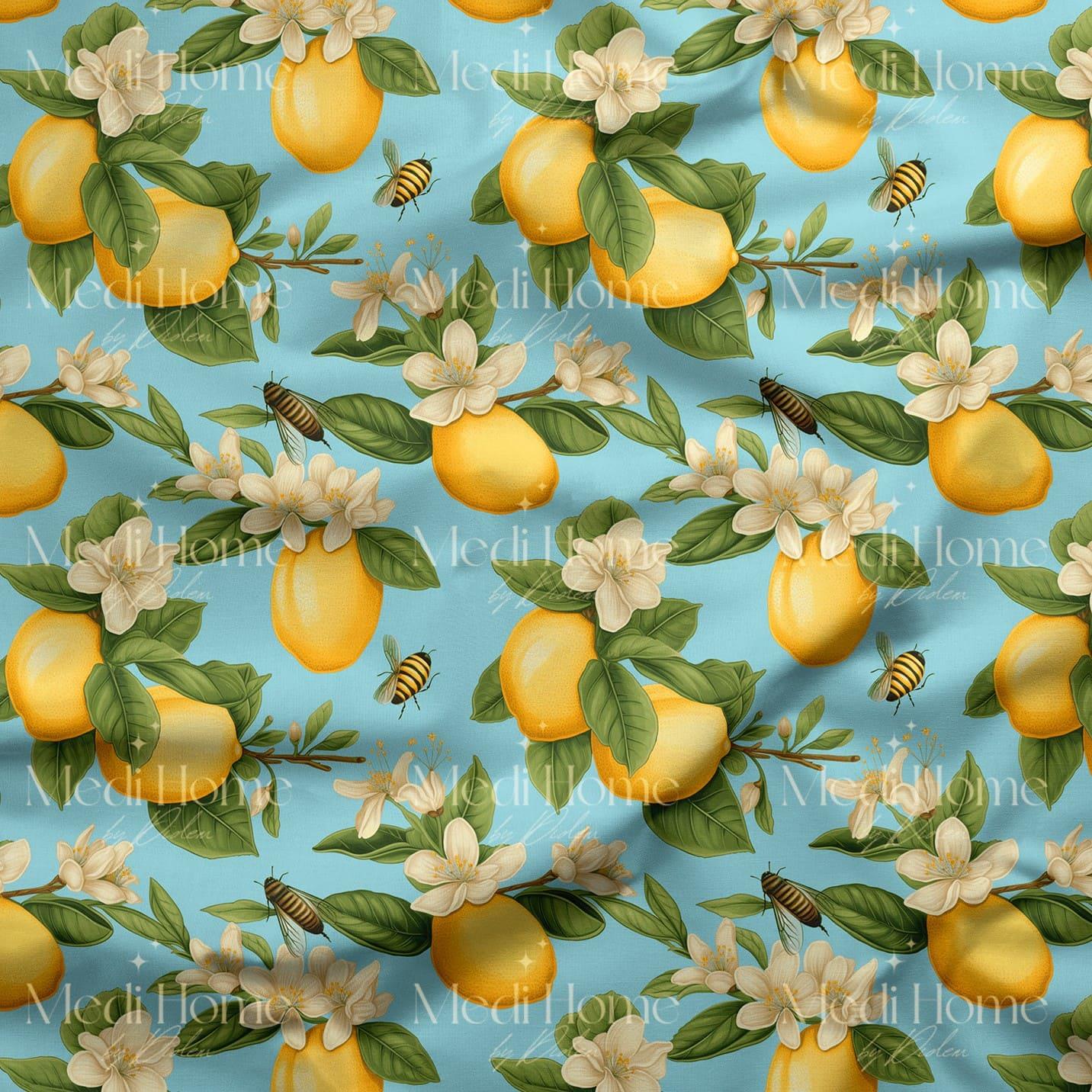 Gökyüzünde Açan Limon Çiçekleri Dijital Baskılı Kumaş