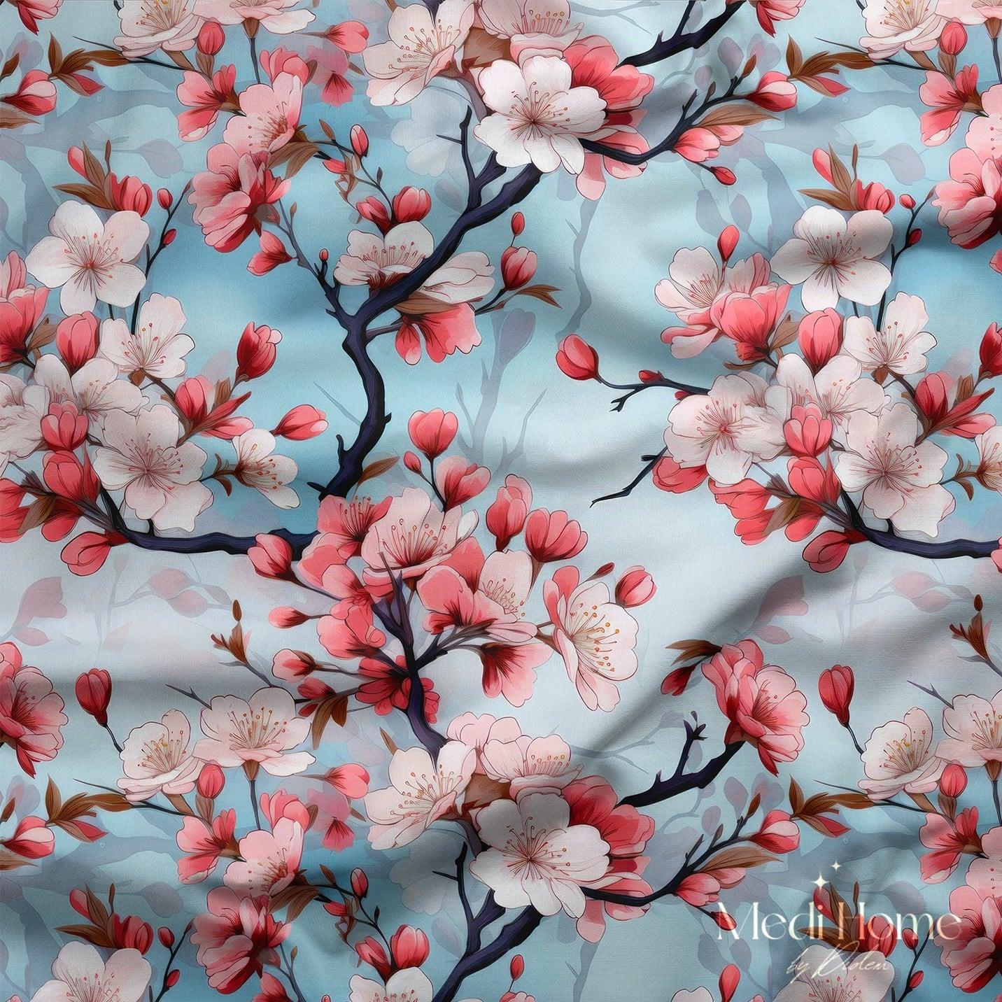 Gökyüzünde Açan Sakura Düşleri Dijital Baskılı Kumaş