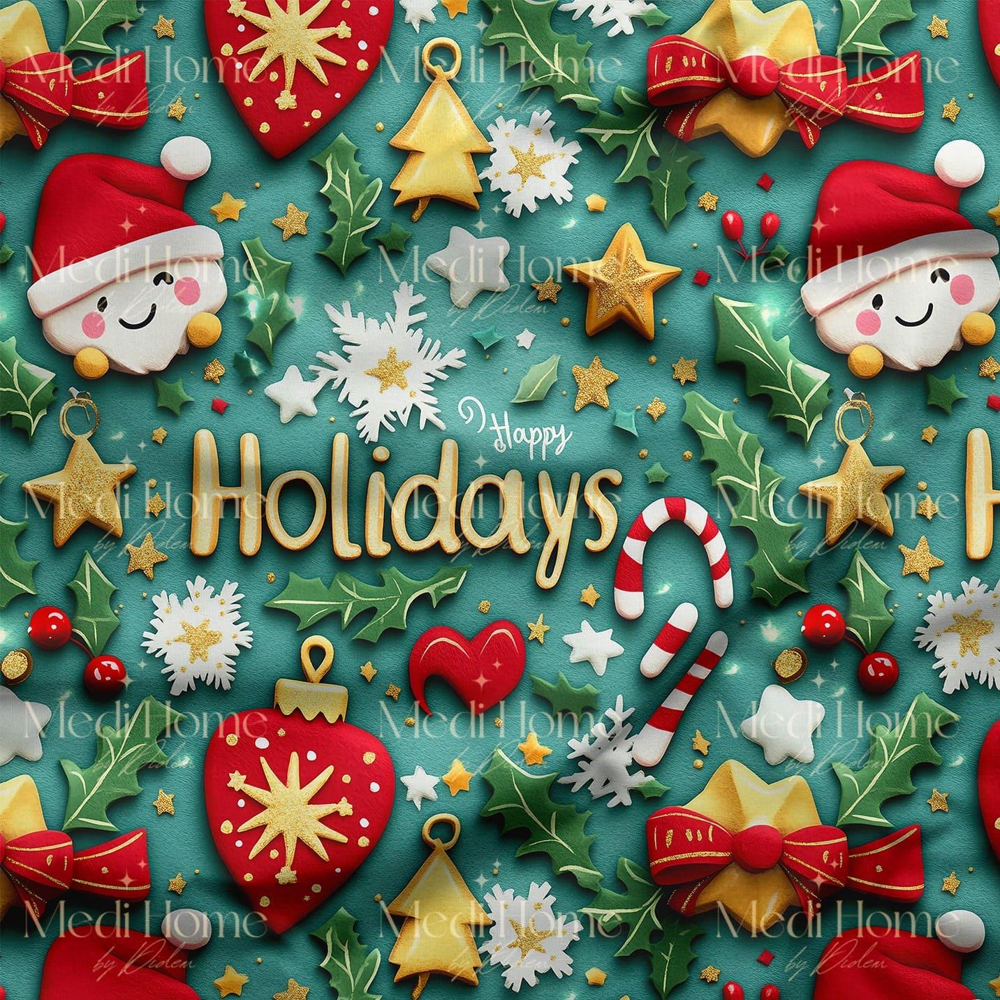 Happy Holidays Masalı Dijital Baskılı Kumaş