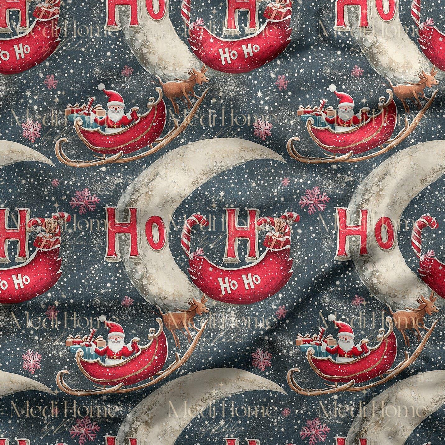 Ho Ho Ho'nun Ay Işıklı Gecesi Dijital Baskılı Kumaş