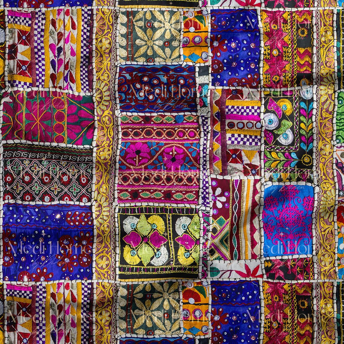 İğneyle Renk Dokunmuş Patchwork Dijital Baskılı Kumaş
