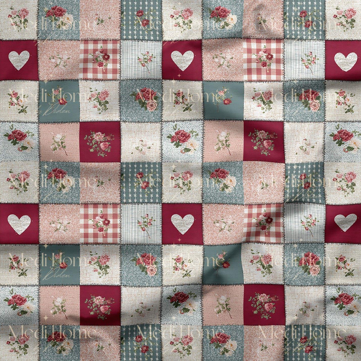 Kalpli Country Patchwork Bahçesi Dijital Baskılı Kumaş