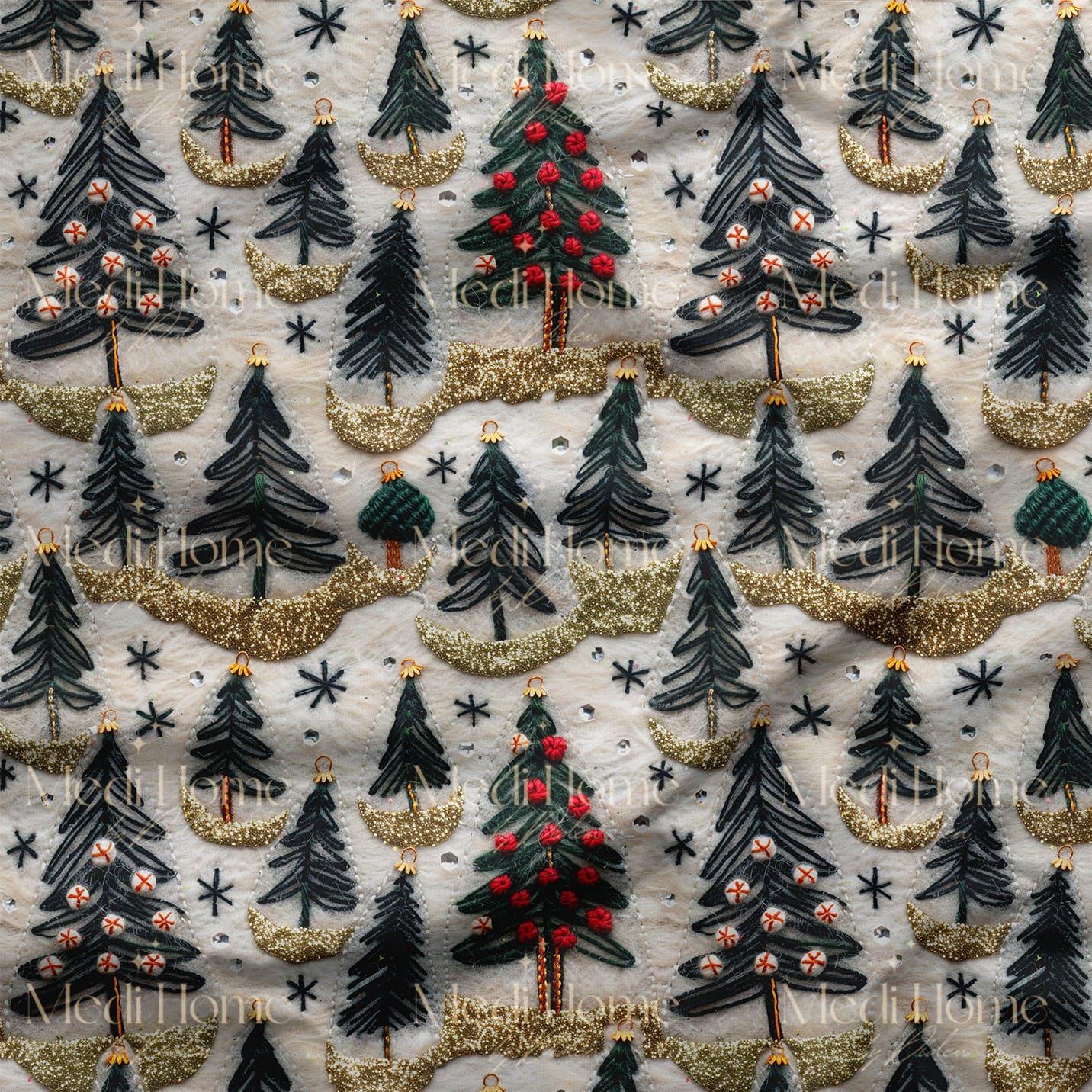 Kardan Parlayan Çam Ormanı – 3D Yılbaşı Dijital Baskılı Kumaş
