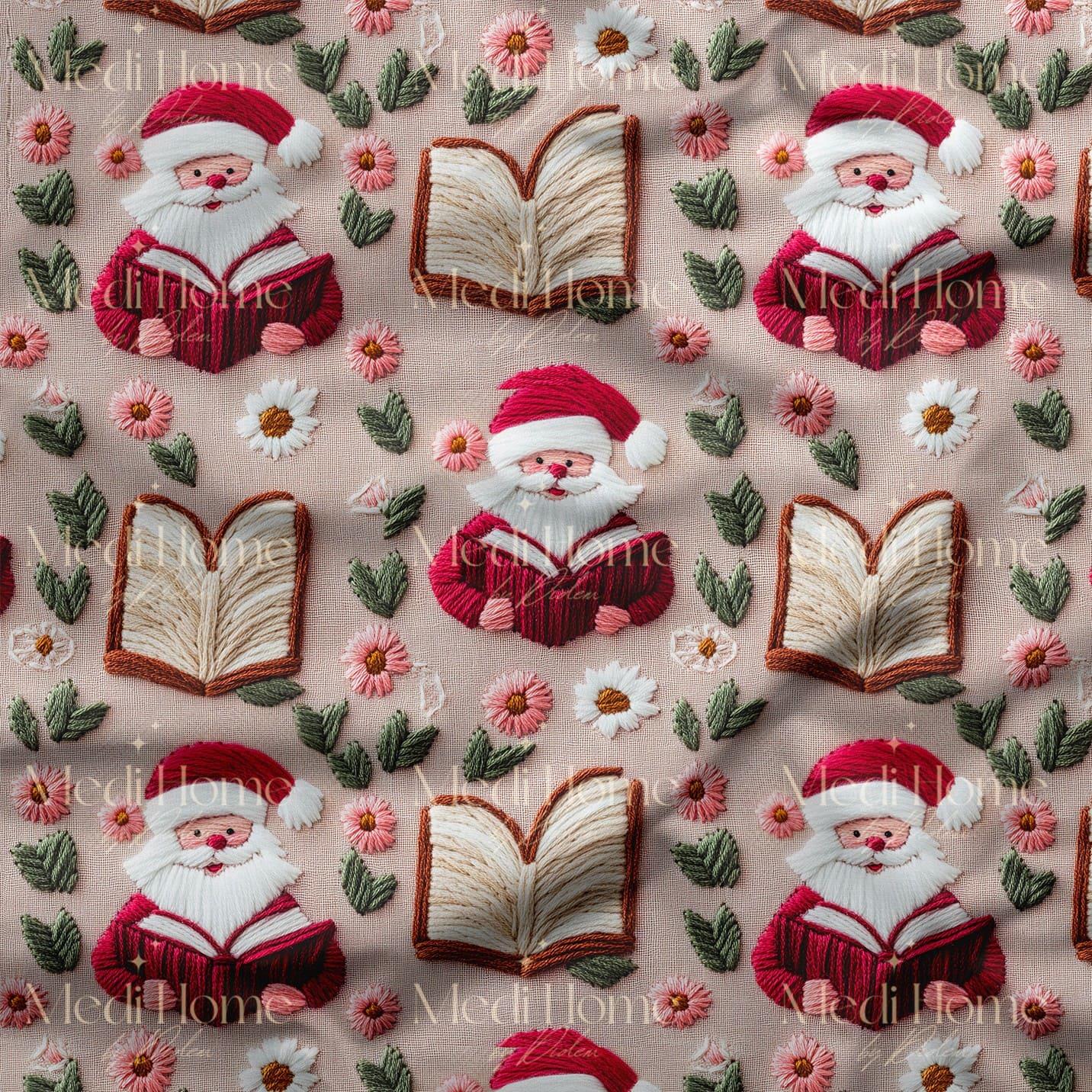 Kitaplı Noel Baba'nın Pembe Masalı Dijital Baskılı Kumaş