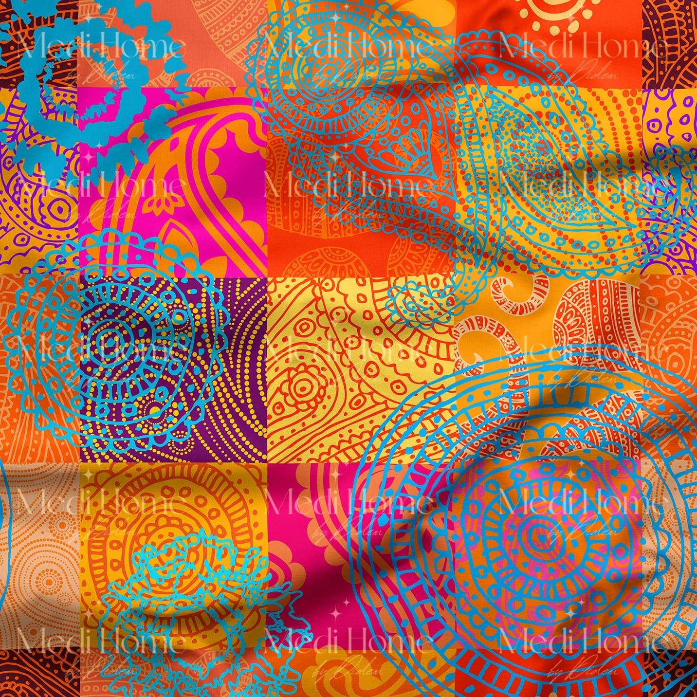 Mandala Renklerinin Etnik Karnavalı Dijital Baskılı Kumaş