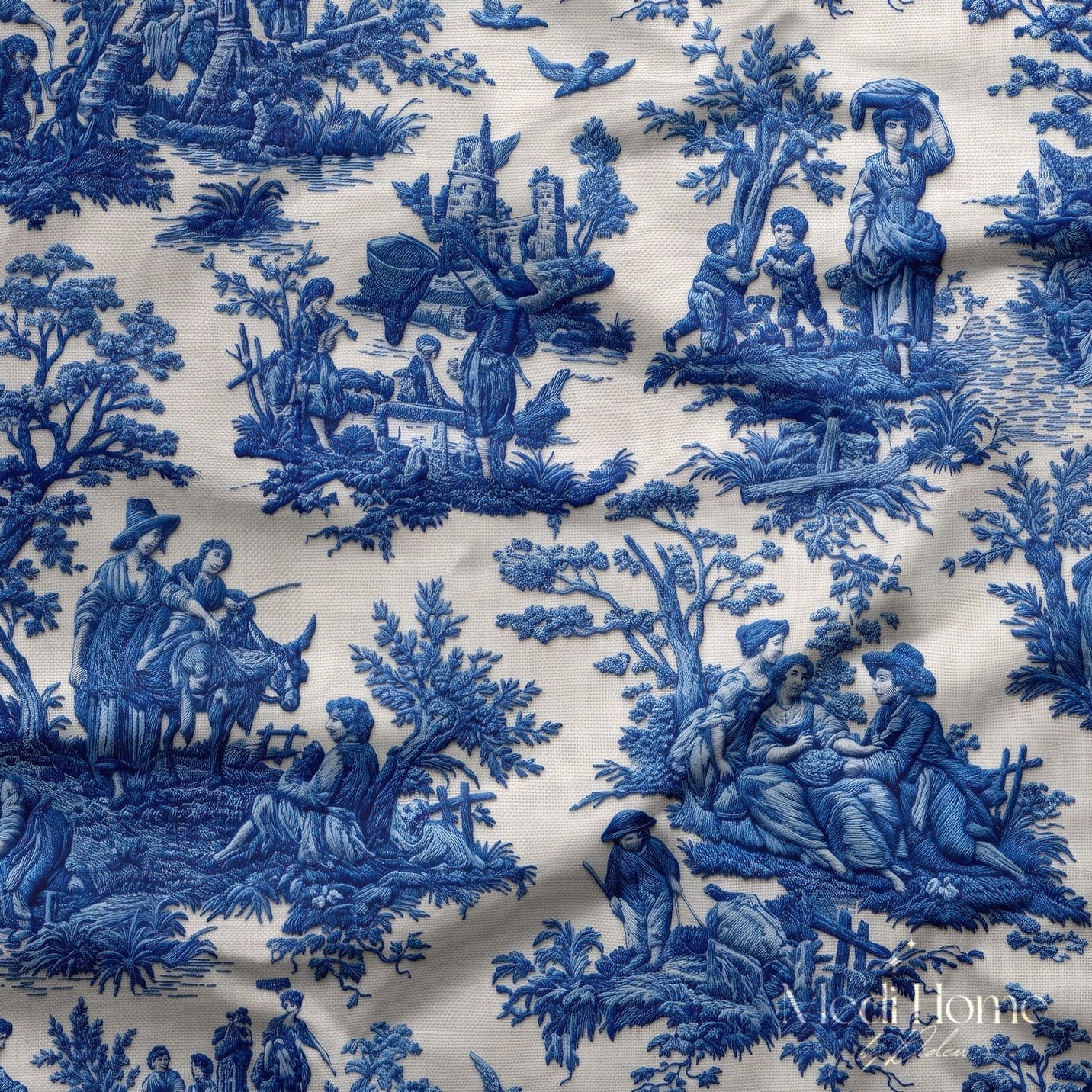 Mavi Masallar Toile de Jouy Dijital Baskılı Kumaş