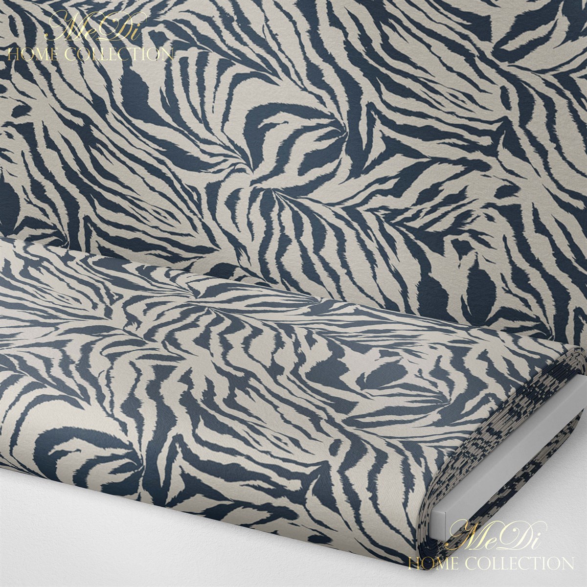 Mavi Zebra Desenli Dijital Baskılı Kumaş