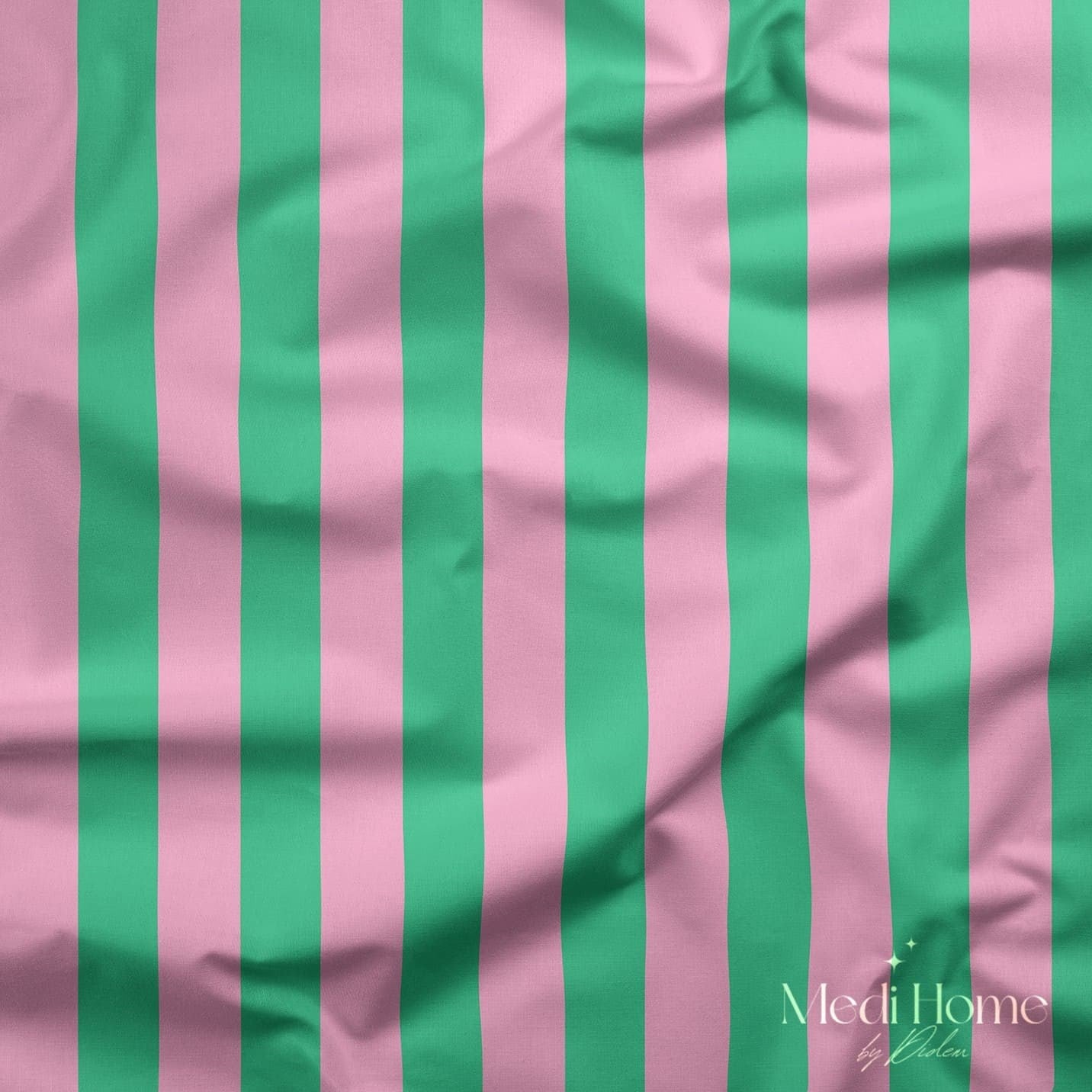 Mint Yeşili – Pudra Pembe 2,5 cm Çizgili Dijital Baskılı Kumaş