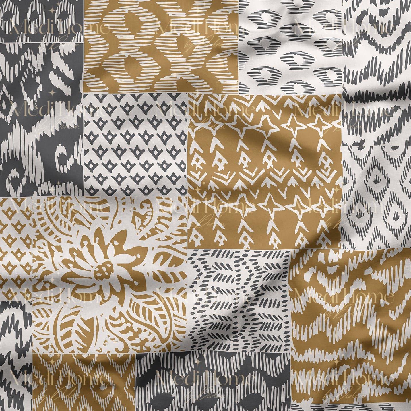 Modern Etnik Patchwork Dokunuşu Dijital Baskılı Kumaş