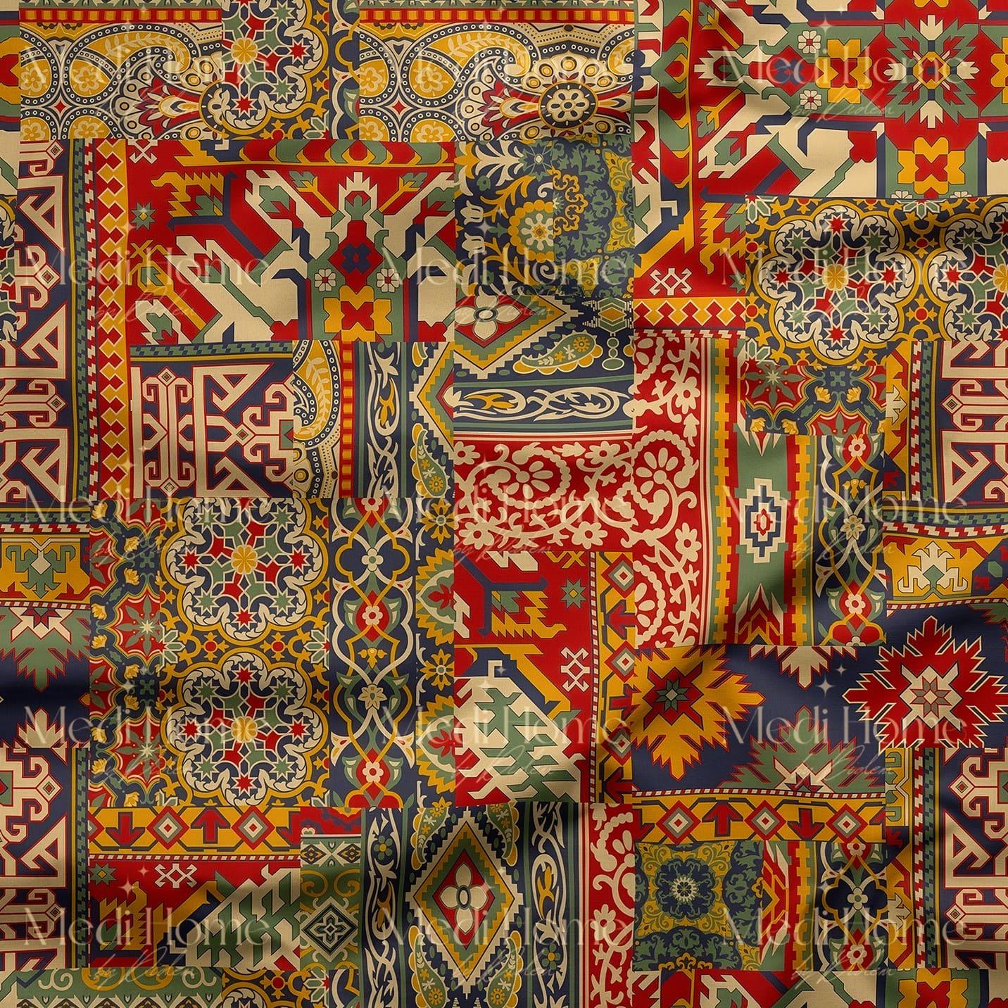 Mozaik Dokunuşlu Etnik Harmoni Dijital Baskılı Kumaş