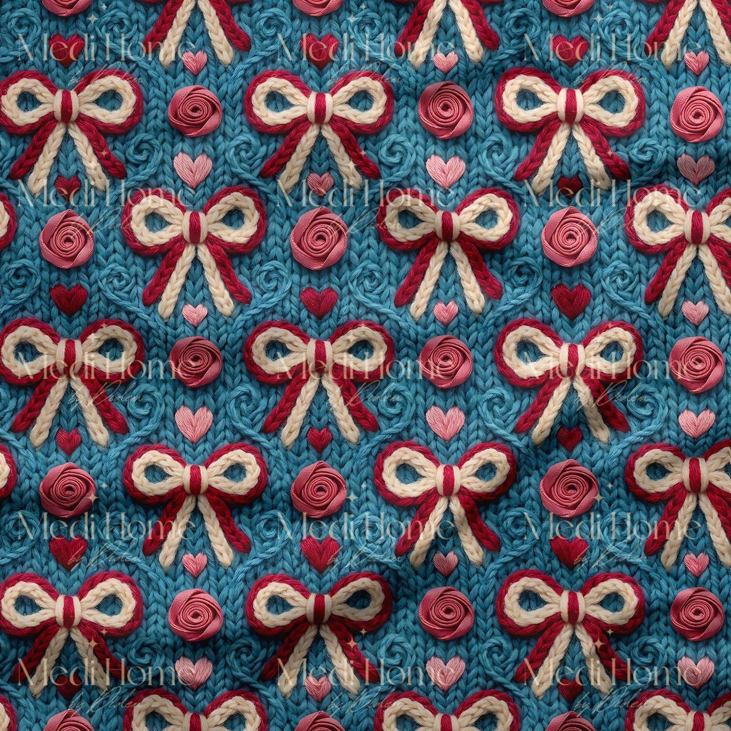 Örgü Fiyonkların Romantik Dansı Dijital Baskılı Kumaş