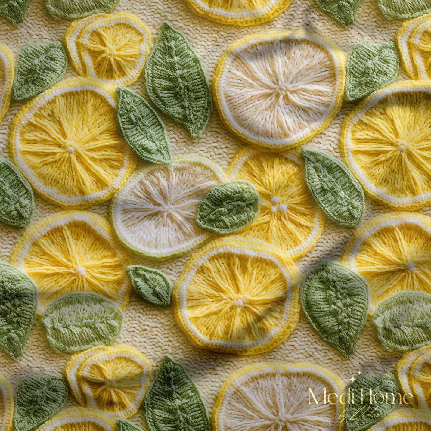Örgü Limon Dilimlerinin Neşeli Dansı Dijital Baskılı Kumaş