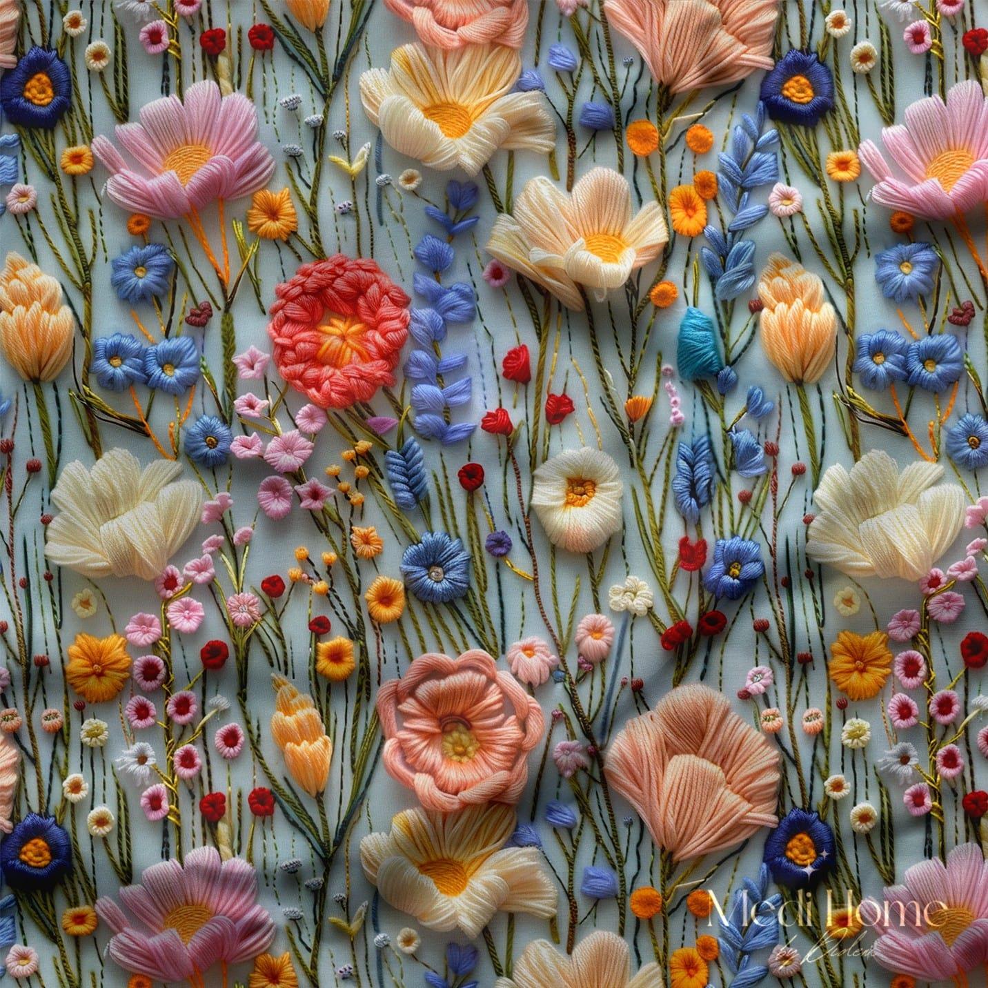 Pastel Baharın Nakışlı Masalı Dijital Baskılı Kumaş