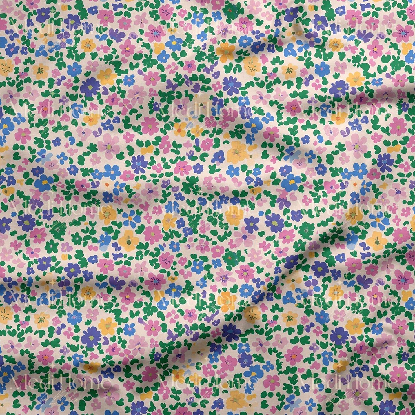 Pastel Mini Bahar Çiçekleri Dijital Baskılı Kumaş