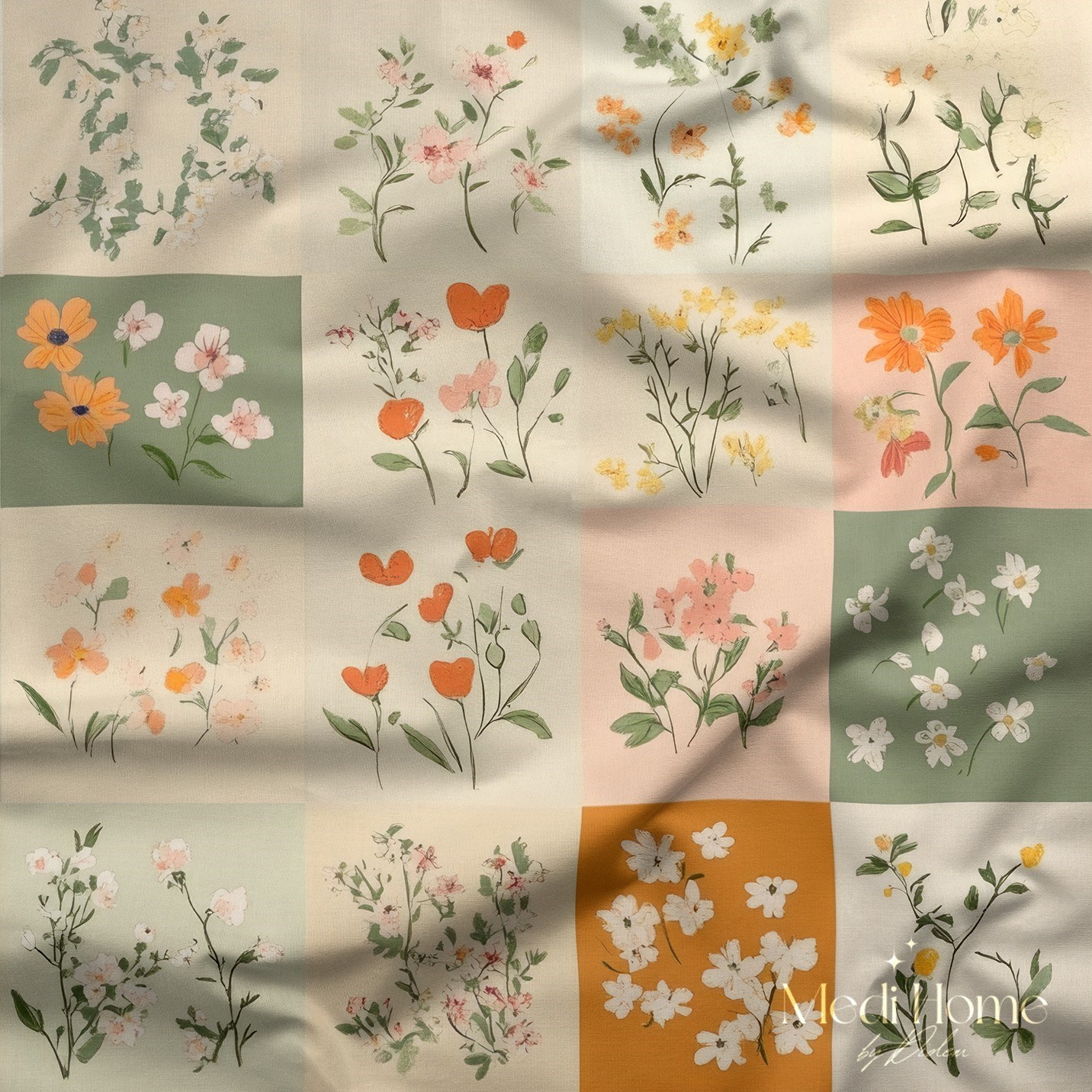 Patchwork Bahçesinde Açan Çiçekler – Dijital Baskılı Kumaş