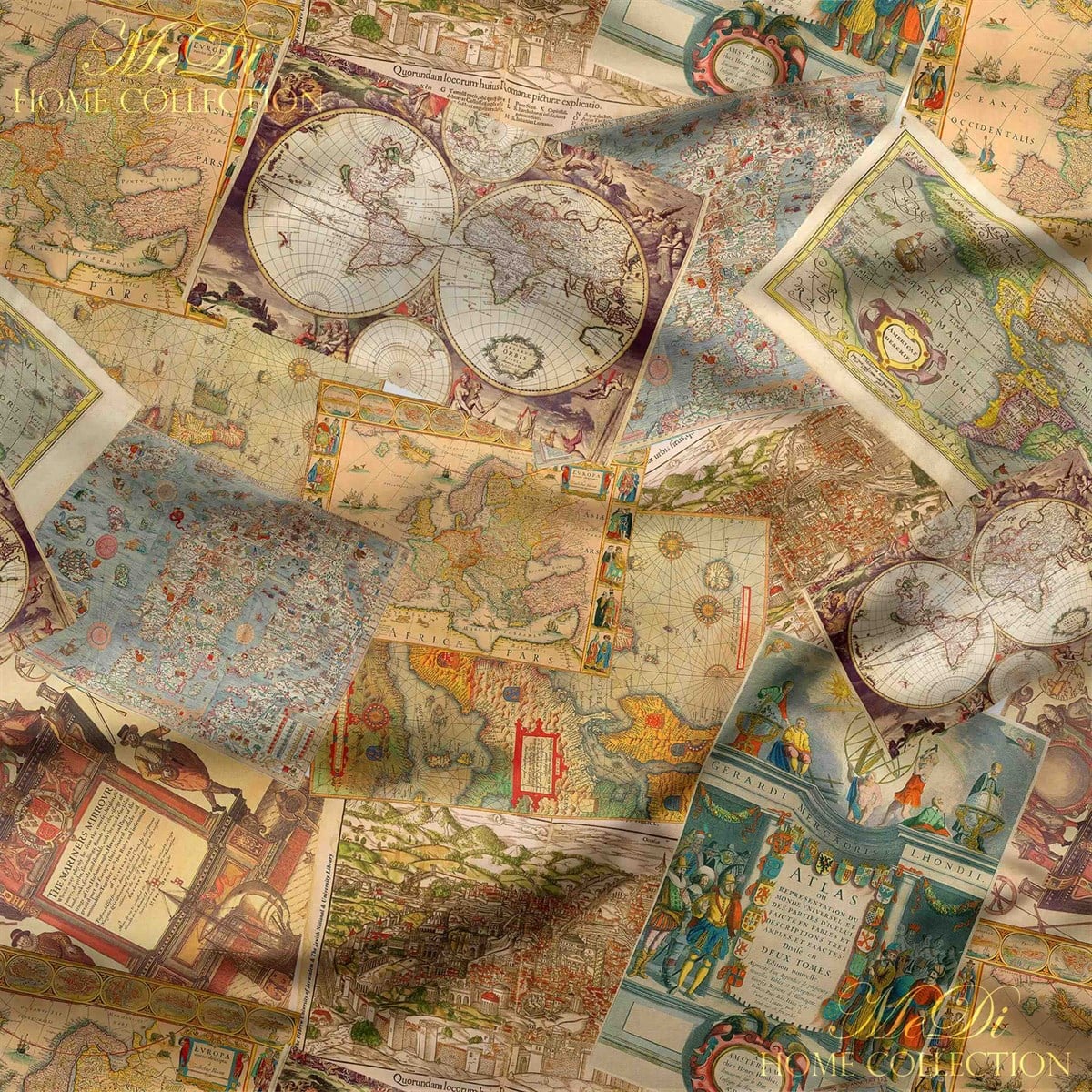 Patchwork Harita Desenli Dijital Baskılı Kumaş