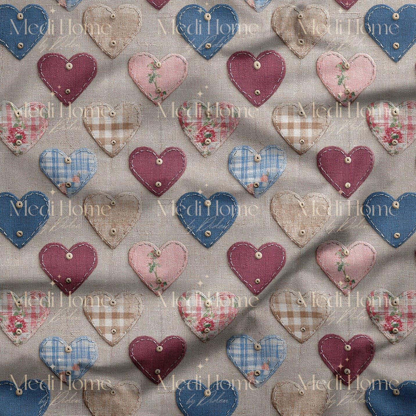 Patchwork Kalp Koleksiyonu Dijital Baskılı Kumaş