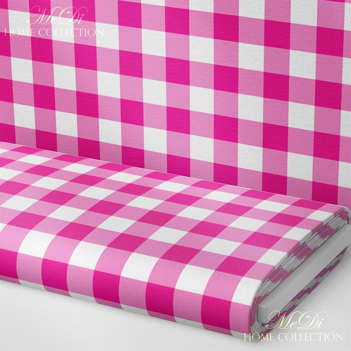 Pembe-Beyaz Pötikare Desenli Dijital Baskılı Kumaş