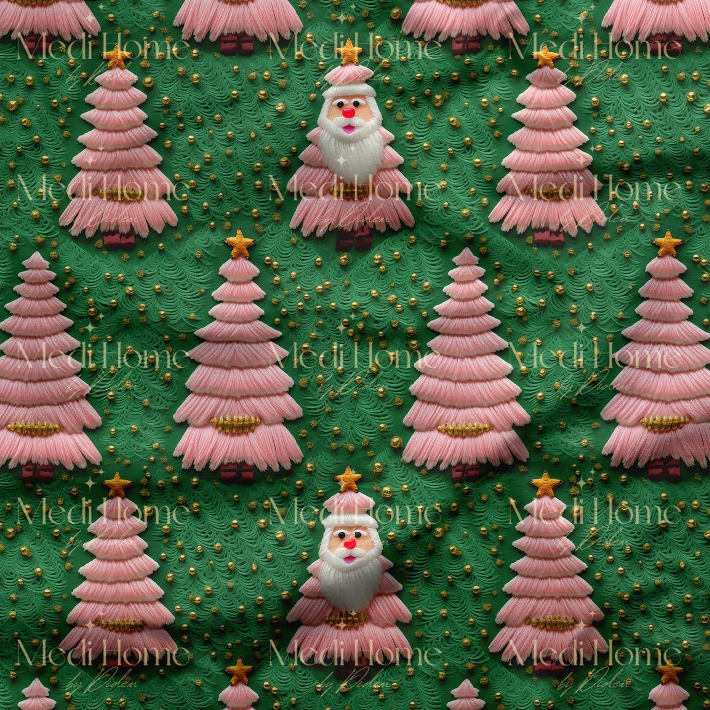 Pembe Çamların Gizli Noel Baba'sı Dijital Baskılı Kumaş