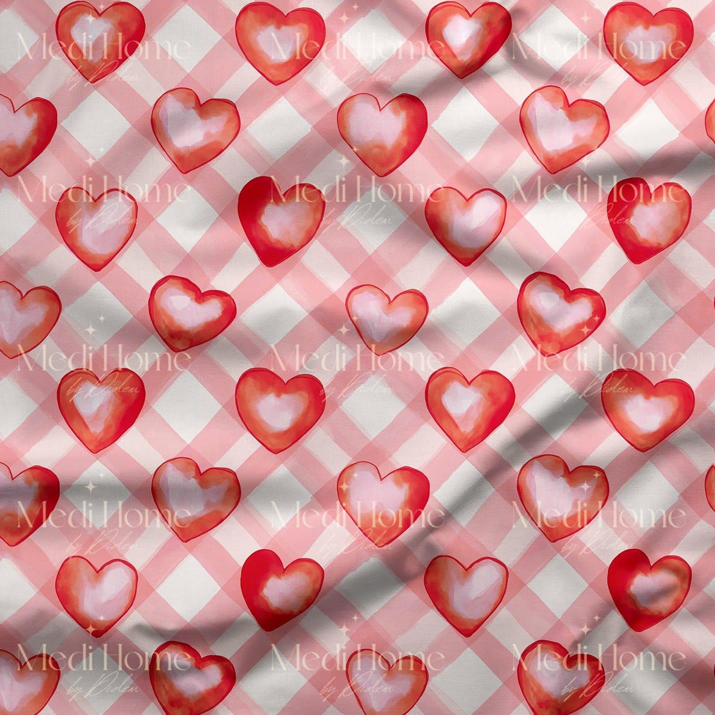 Pembe Ekosede Aşk Kalplerinin Neşeli Oyunu Dijital Baskılı Kumaş