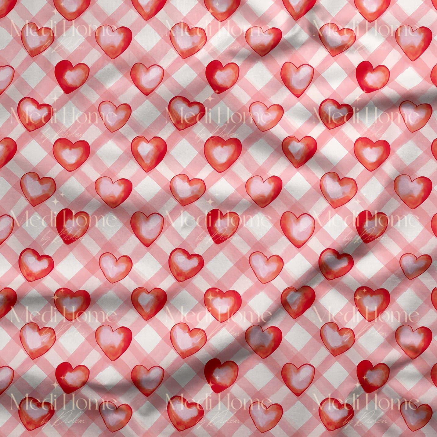 Pembe Ekosede Kalplerin Romantik Ritmi Dijital Baskılı Kumaş