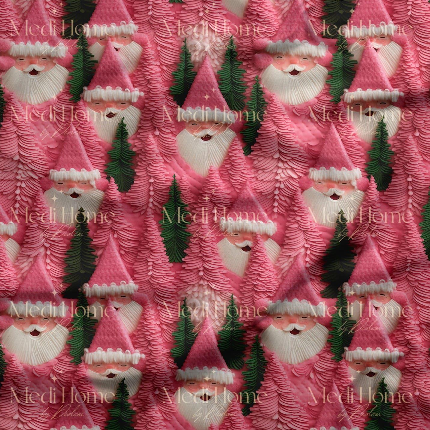 Pembe Orman Noel Babası – 3D Yılbaşı Masalı Dijital Baskılı Kumaş