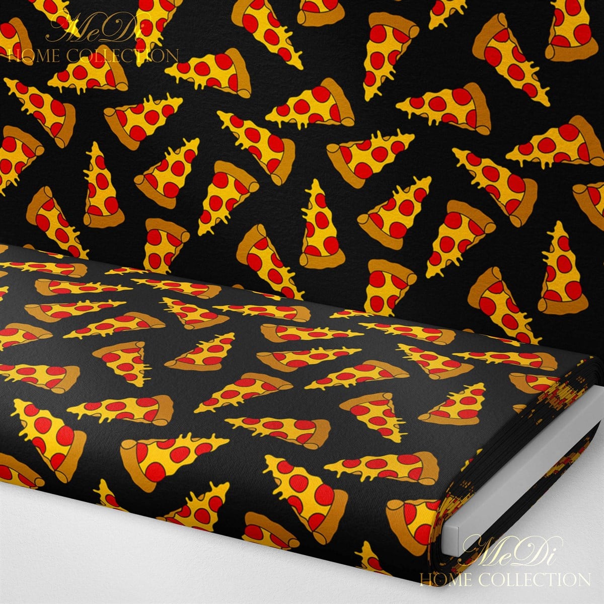 Pizza Dilimi Desenli Dijital Baskılı Kumaş