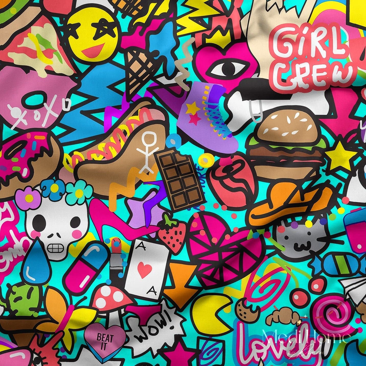 Pop Art Çılgınlığı Renkli Dijital Baskılı Kumaş