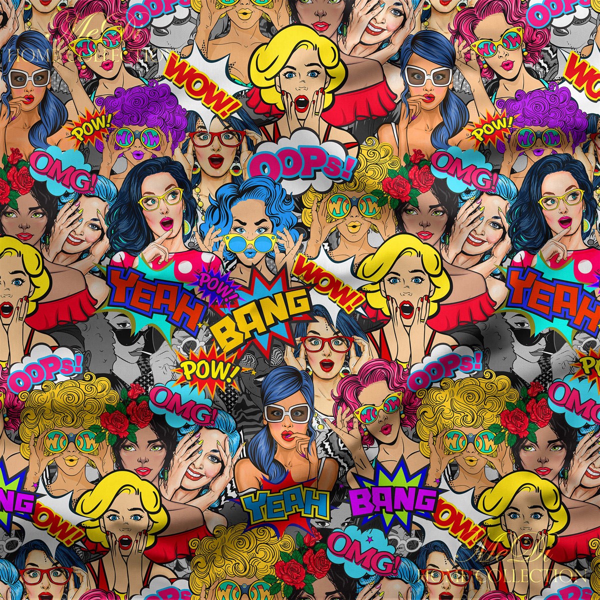 Pop Art Desenli Dijital Baskılı Kumaş