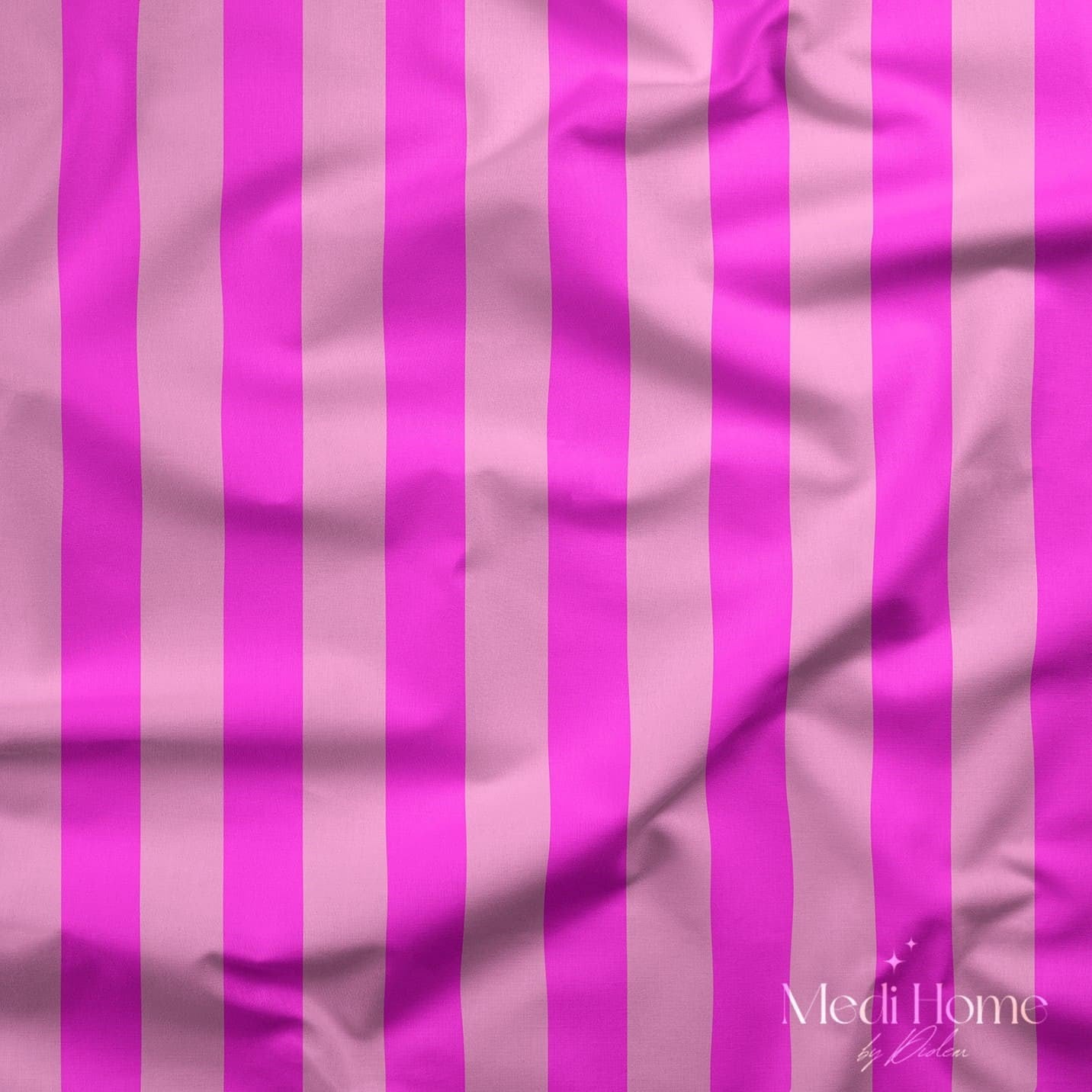 Pudra Pembe – Fuşya 2,5 cm Çizgili Dijital Baskılı Kumaş