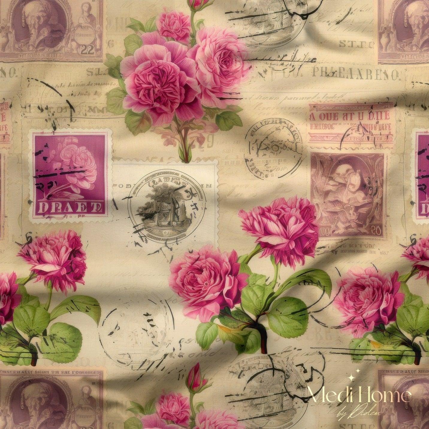 Pulların Üzerinde Açan Güller Dijital Baskılı Kumaş