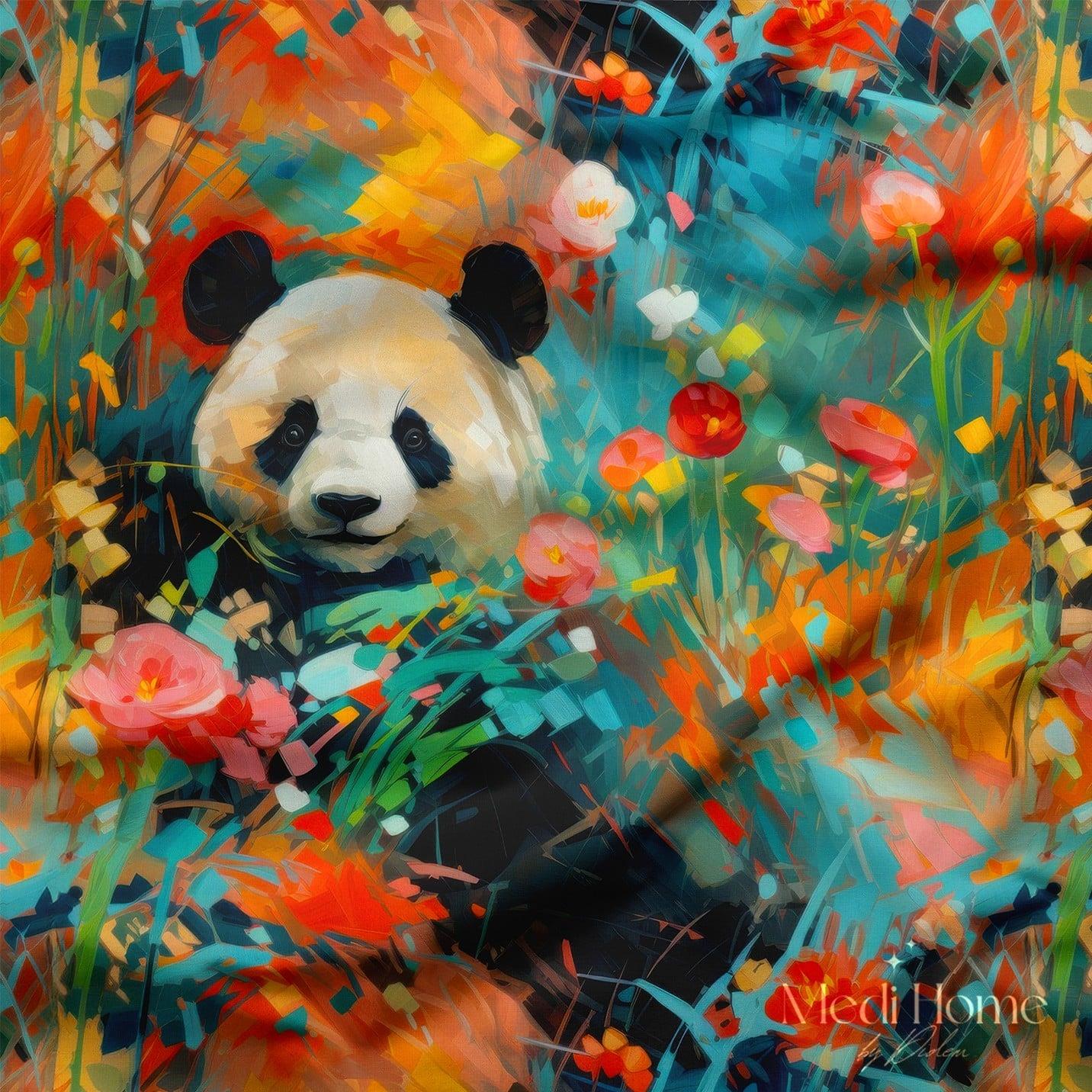 Renk Bahçesinde Bir Panda Dijital Baskılı Kumaş