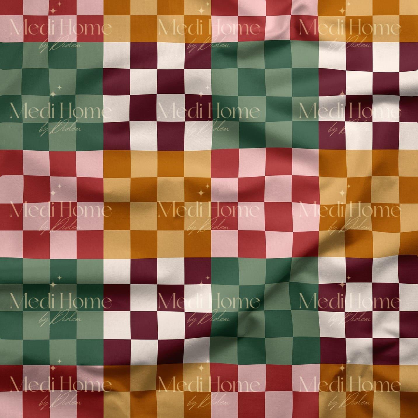 Renk Bloklarının Neşeli Patchwork Oyunu Dijital Baskılı Kumaş