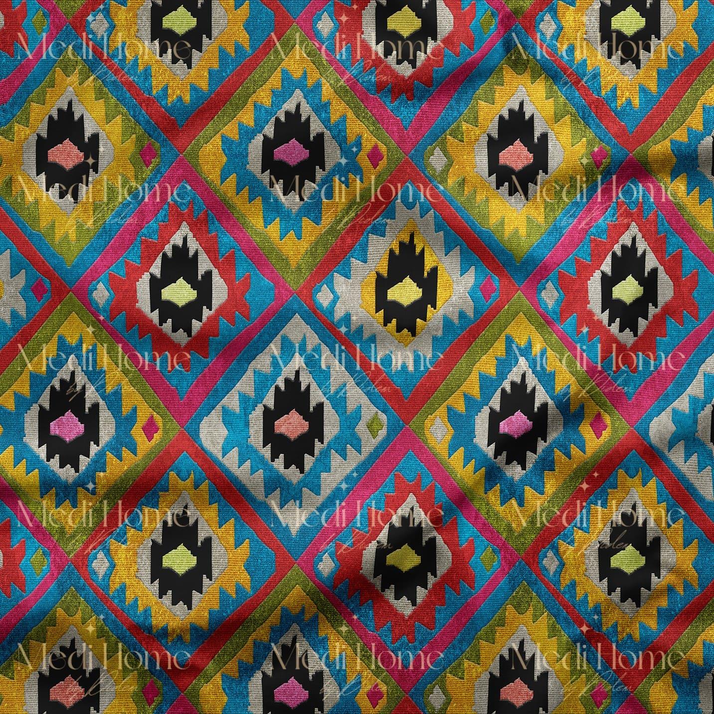 Renklerin Dansında Kilim Rüyası Dijital Baskılı Kumaş