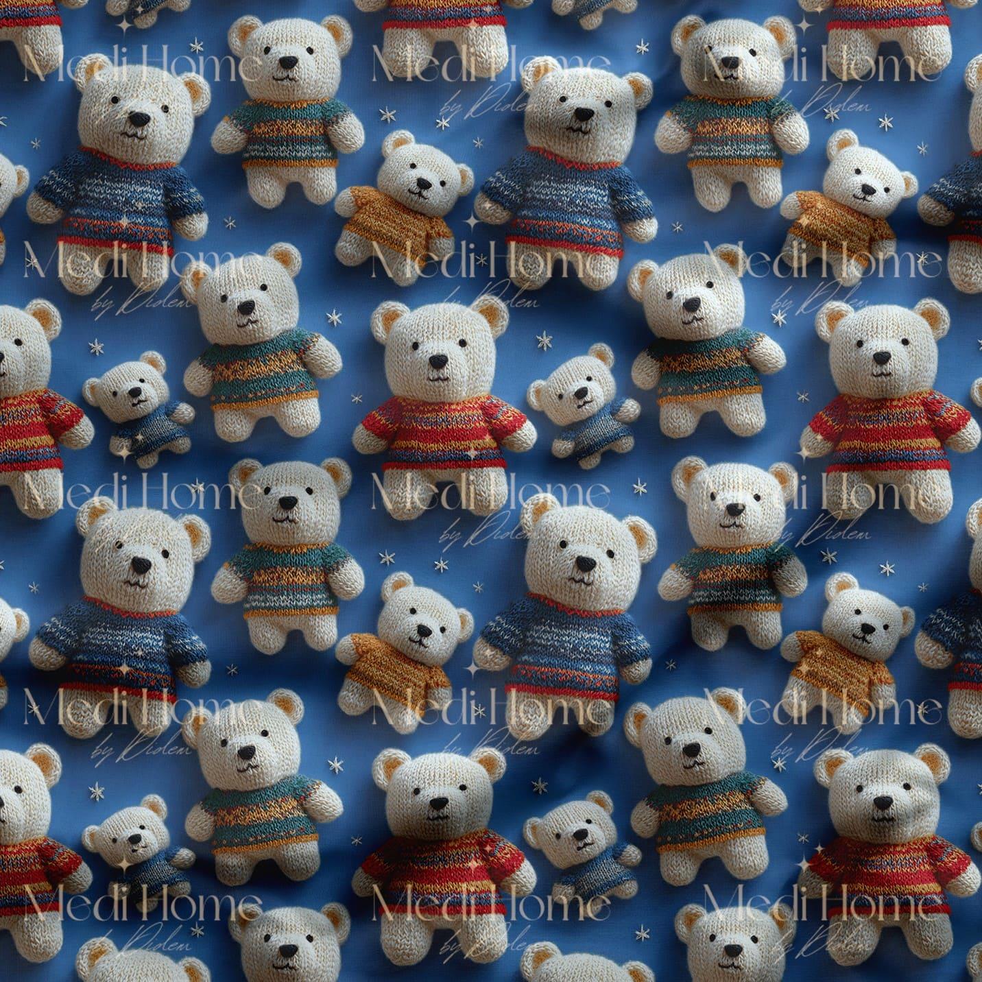 Renkli Kazaklı Teddy Ayıcıklar Dijital Baskılı Kumaş