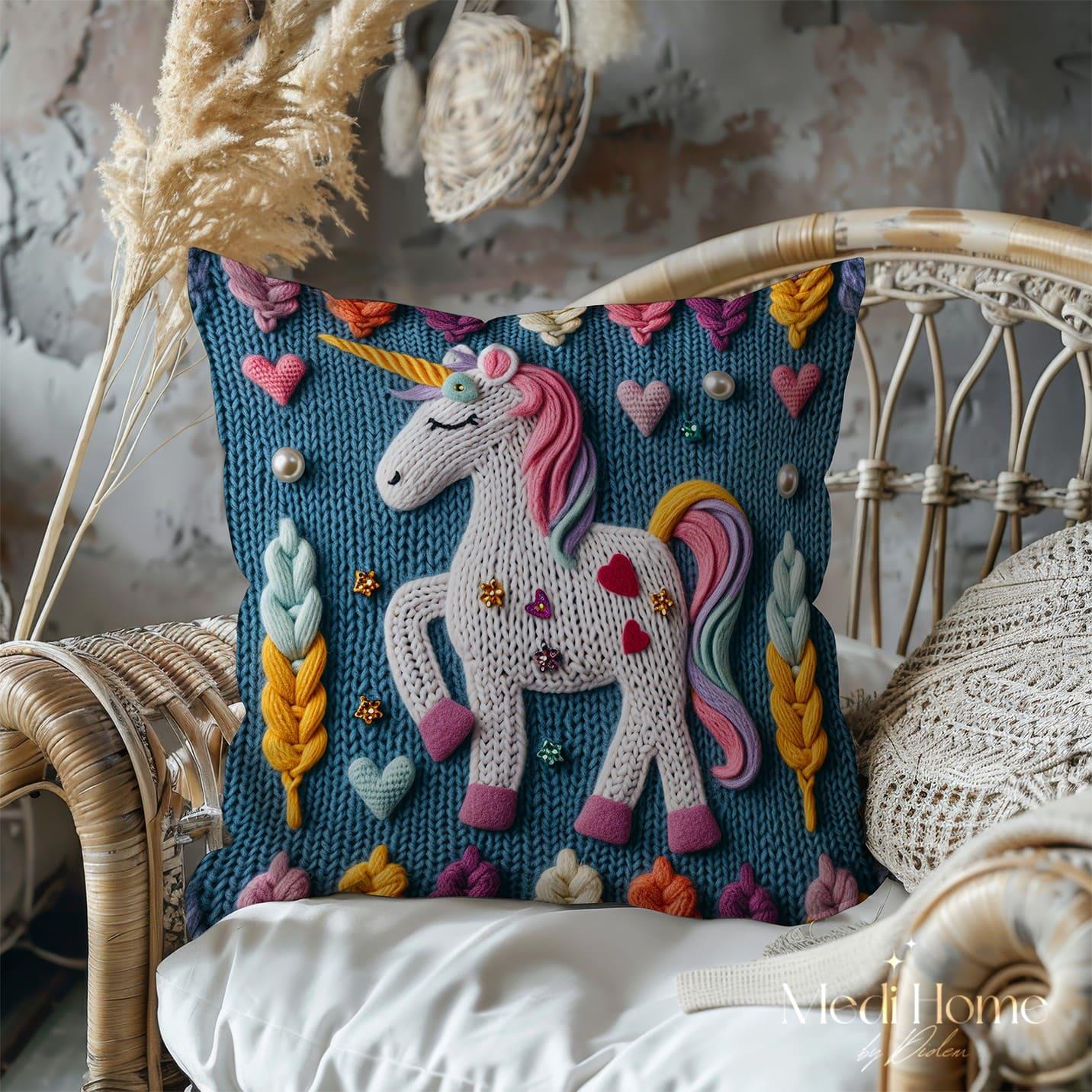 Renkli Örgü Unicorn Masalı 3'lü Pano Kumaşı