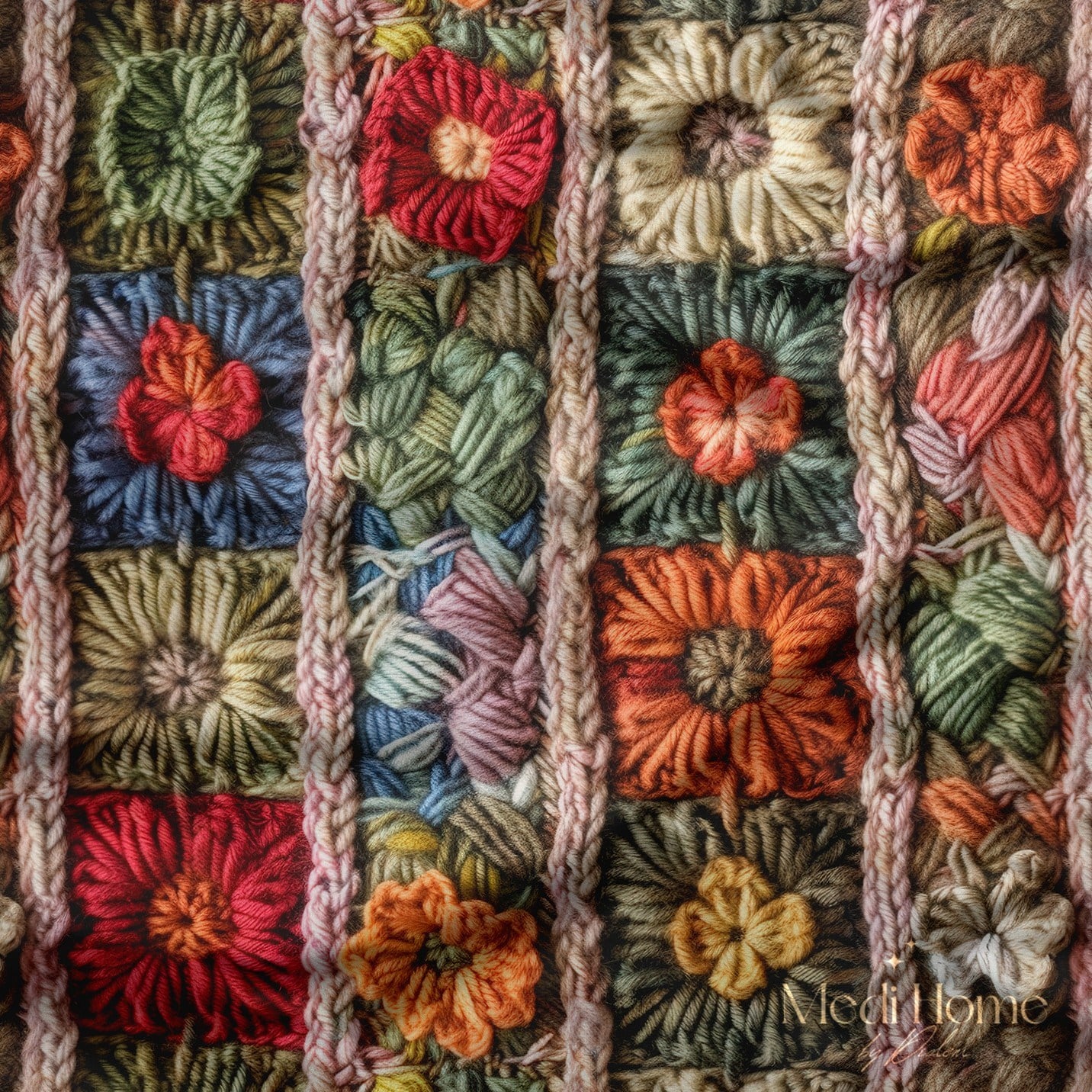 Renkli Şeritlerde Patchwork Çiçek Bahçesi Dijital Baskılı Kumaş