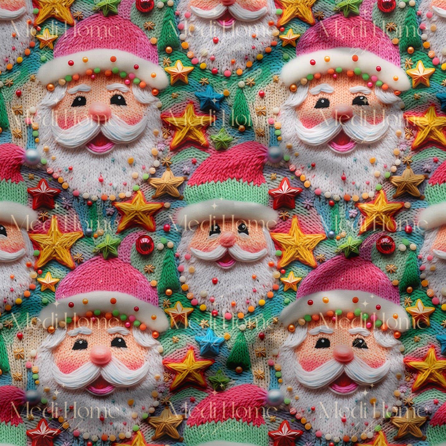 Renkli Triko Noel Baba Karnavalı Dijital Baskılı Kumaş